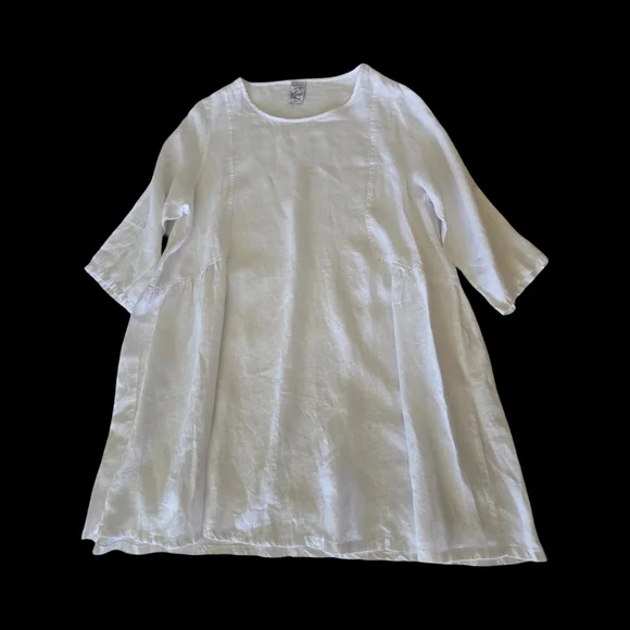 Match Point Linen Mini Dress Tunic Cover-Up USA Made Coastal Minimalist L - Picture 9 of 12